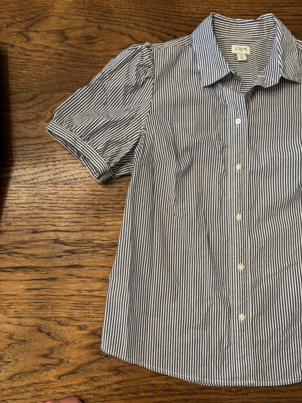 J.Crew Women’s Small Blue White Striped Puff Sleeve Button Down Shirt Stretch - Picture 5 of 10
